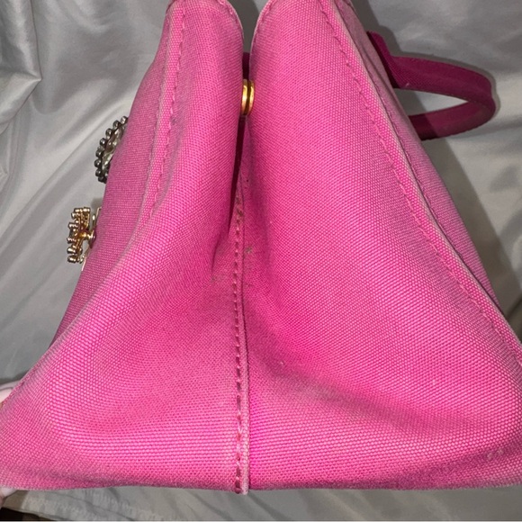 Prada Medium Canapa Tote Hot Pink Canvas Bag + 6 Vintage Brooches - Picture 6 of 11